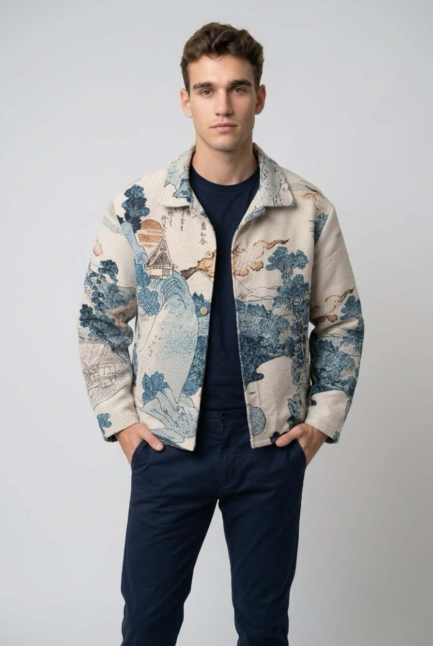 Rebel Vengeance Japanese Landscape Tapestry Button Up Jacket